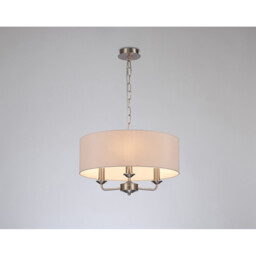 Banyan 3 Light Multi Arm Pendant, E14 Satin Nickel With 45cm x 15cm Dual Faux Silk Shade, Nude Beige/Moonlight - thumbnail 2