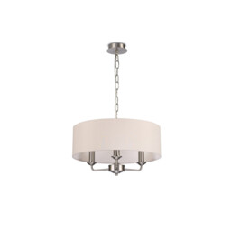Banyan 3 Light Multi Arm Pendant, E14 Satin Nickel With 45cm x 15cm Dual Faux Silk Shade, Nude Beige/Moonlight - thumbnail 5