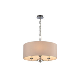 Banyan 3 Light Multi Arm Pendant, E14 Polished Chrome With 50cm x 20cm Dual Faux Silk Shade, Nude Beige/Moonlight