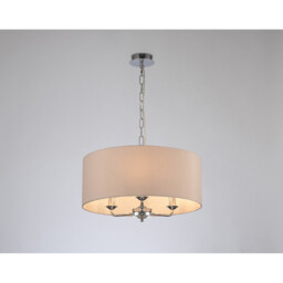 Banyan 3 Light Multi Arm Pendant, E14 Polished Chrome With 50cm x 20cm Dual Faux Silk Shade, Nude Beige/Moonlight - thumbnail 2