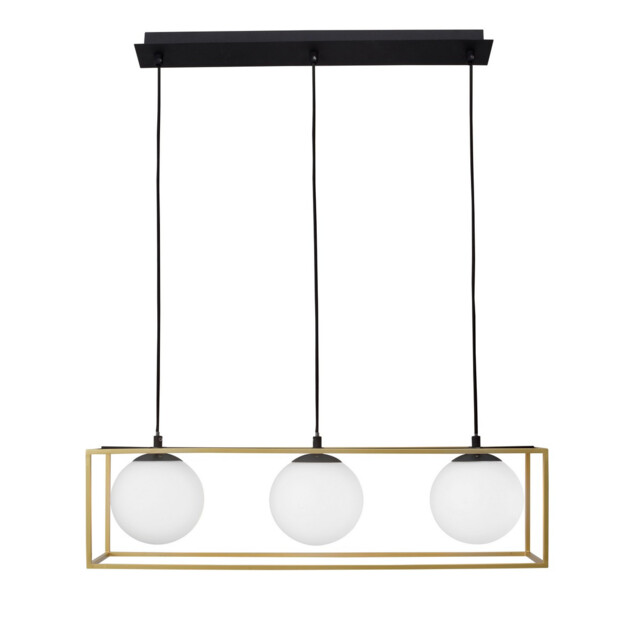 Juliet 3 Light Bar Pendant Ceiling Light Brass, Black Metal White Opal Glass LED E14 - image 1