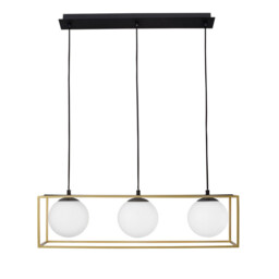 Juliet 3 Light Bar Pendant Ceiling Light Brass, Black Metal White Opal Glass LED E14 - thumbnail 1