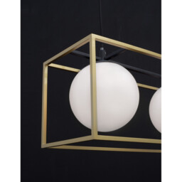 Juliet 3 Light Bar Pendant Ceiling Light Brass, Black Metal White Opal Glass LED E14 - thumbnail 3