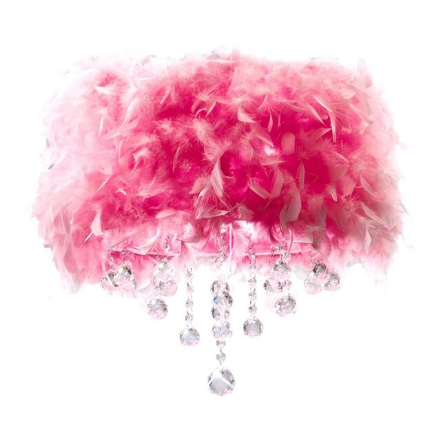 Ibis Flush Ceiling with Pink Feather Shade 3 Light Polished Chrome, Crystal - image 1