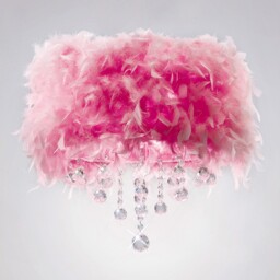 Ibis Flush Ceiling with Pink Feather Shade 3 Light Polished Chrome, Crystal - thumbnail 2