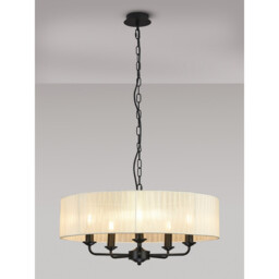 Banyan 5 Light Multi Arm Pendant With 60cm x 15cm Organza Shade Matt Black/Cream - thumbnail 2