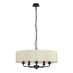 Banyan 5 Light Multi Arm Pendant With 60cm x 15cm Organza Shade Matt Black/Cream - thumbnail 5
