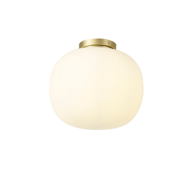 Cheektowaga Medium Oval Ball Flush Fitting E27 Satin Gold Base With Frosted White Glass Globe - image 1