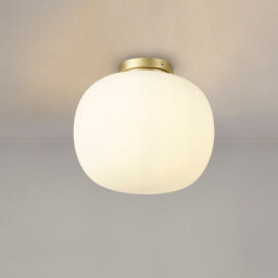 Cheektowaga Medium Oval Ball Flush Fitting E27 Satin Gold Base With Frosted White Glass Globe - thumbnail 3