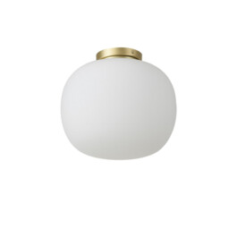 Cheektowaga Medium Oval Ball Flush Fitting E27 Satin Gold Base With Frosted White Glass Globe - thumbnail 5