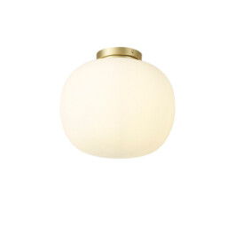 Cheektowaga Medium Oval Ball Flush Fitting E27 Satin Gold Base With Frosted White Glass Globe