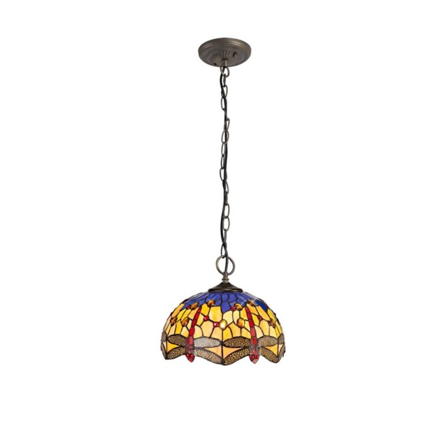 Worcester 3 Light Downlighter Ceiling Pendant E27 With 30cm Tiffany Shade, Blue, Orange, Crystal, Aged Antique Brass - image 1