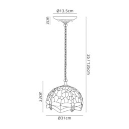 Worcester 3 Light Downlighter Ceiling Pendant E27 With 30cm Tiffany Shade, Blue, Orange, Crystal, Aged Antique Brass - thumbnail 2