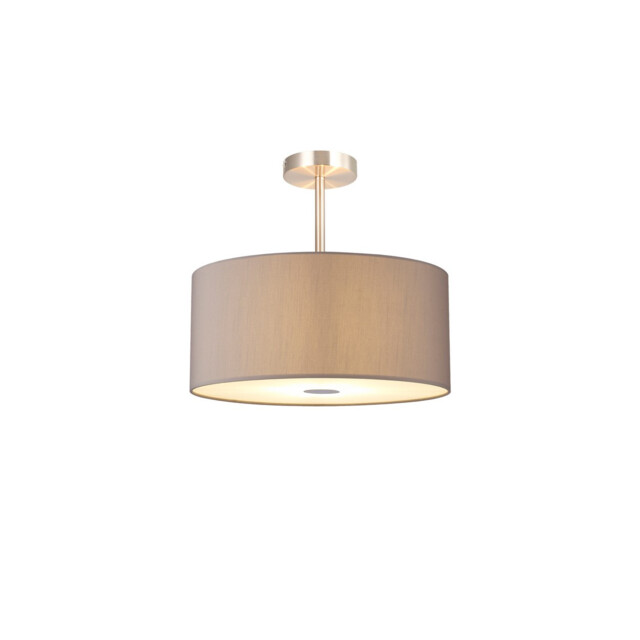 Baymont Satin Nickel 3 Light E27 Semi Flush With 40cm x 18cm x 18cm Faux Silk Shade, Grey/White Laminate - image 1