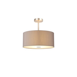 Baymont Satin Nickel 3 Light E27 Semi Flush With 40cm x 18cm x 18cm Faux Silk Shade, Grey/White Laminate