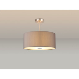 Baymont Satin Nickel 3 Light E27 Semi Flush With 40cm x 18cm x 18cm Faux Silk Shade, Grey/White Laminate - thumbnail 2