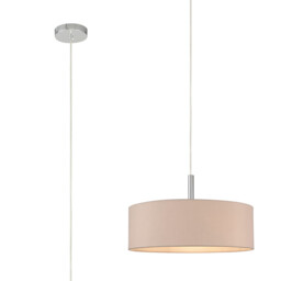 Baymont Polished Chrome 5 Light E27 Single Pendant, With 45cm x 15cm Dual Faux Silk Shade, Nude Beige/Moonlight