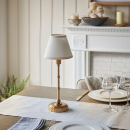 Burley Rechargeable Brushed Aged Brass Plate Table Lamp with Vintage White Fabric Ivy Shade 16cm Integrated LED - thumbnail 3