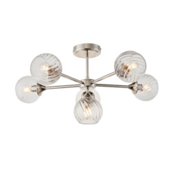 Allegra 6 Light Multi Arm Glass Shade Semi Flush Ceiling Lamp Bright Nickel