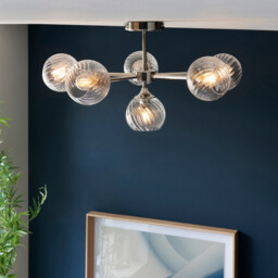 Allegra 6 Light Multi Arm Glass Shade Semi Flush Ceiling Lamp Bright Nickel - thumbnail 5
