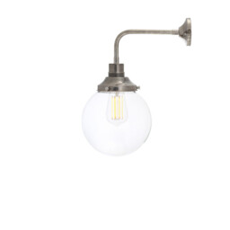 Bamako 20cm Globe Wall Light, Antique Silver, Clear Glass