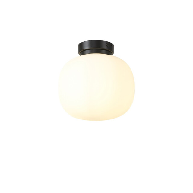 Cheektowaga Small Oval Ball Flush Fitting E27 Matt Black Base With Frosted White Glass Globe - image 1