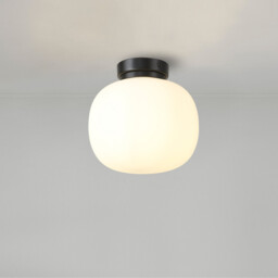 Cheektowaga Small Oval Ball Flush Fitting E27 Matt Black Base With Frosted White Glass Globe - thumbnail 3