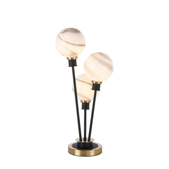 Placid Table Lamp Touch Switch, 3 Light E14, With 15cm Round Marble Effect Glass Shade Brass, White, Satin Black - image 1