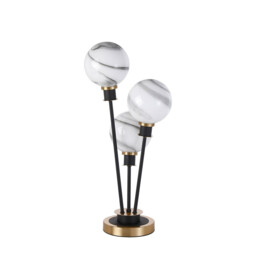 Placid Table Lamp Touch Switch, 3 Light E14, With 15cm Round Marble Effect Glass Shade Brass, White, Satin Black - thumbnail 5