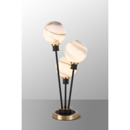 Placid Table Lamp Touch Switch, 3 Light E14, With 15cm Round Marble Effect Glass Shade Brass, White, Satin Black - thumbnail 3