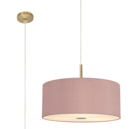 Baymont Antique Brass 5 Light E27 Single Pendant With 60cm x 22cm Dual Faux Silk Shade, Taupe/Halo Gold