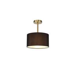 Baymont Antique Brass E27 Semi Flush With 30cm x 17cm Faux Silk Shade, Black/White Laminate