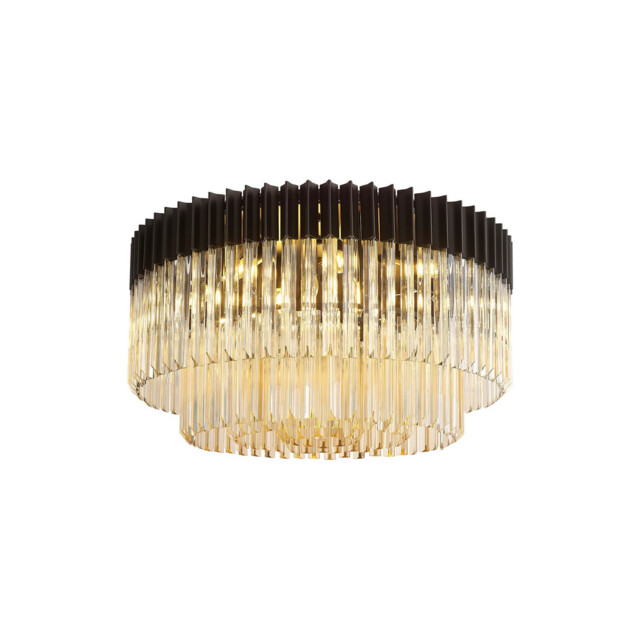 Poland Ceiling Lamp Round 12 Light E14, Matt Black, Cognac Sculpted Glass, Item Weight: 28.4kg - image 1