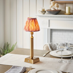 Trobridge Rechargeable Brushed Aged Brass Plate Table Lamp with Coral Pink Fabric Ikat Shade 16cm Integrated LED - thumbnail 2