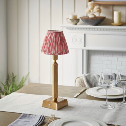 Trobridge Rechargeable Brushed Aged Brass Plate Table Lamp with Coral Pink Fabric Ikat Shade 16cm Integrated LED - thumbnail 3