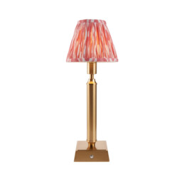 Trobridge Rechargeable Brushed Aged Brass Plate Table Lamp with Coral Pink Fabric Ikat Shade 16cm Integrated LED - thumbnail 1