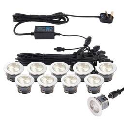 Ikonpro Cct LED 10 Light Outdoor Recessed Light Kit Polished Stainless Steel, Clear IP67