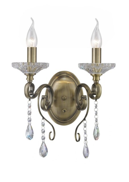 Libra Wall Lamp Switched 2 Candle Light Antique Brass, Crystal - image 1