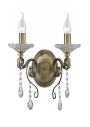 Libra Wall Lamp Switched 2 Candle Light Antique Brass, Crystal - thumbnail 1