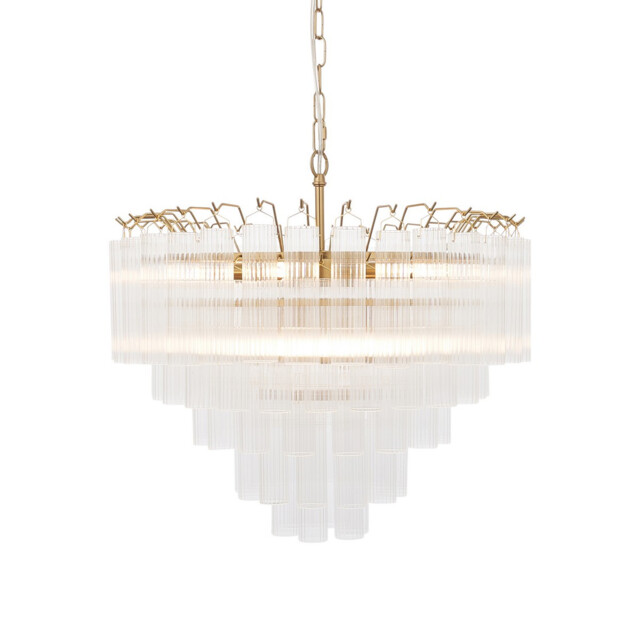 Toulouse Pendant Ceiling Light Satin Brass Plate, Clear Fine Ribbed Glass, 12x G9 - image 1