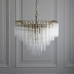 Toulouse Pendant Ceiling Light Satin Brass Plate, Clear Fine Ribbed Glass, 12x G9 - thumbnail 3