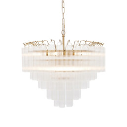 Toulouse Pendant Ceiling Light Satin Brass Plate, Clear Fine Ribbed Glass, 12x G9 - thumbnail 1