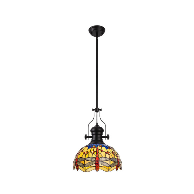 Dekalb, Ceiling Pendant E27 With 30cm Tiffany Shade, Matt Black, Blue, Orange, Crystal - image 1