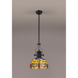 Dekalb, Ceiling Pendant E27 With 30cm Tiffany Shade, Matt Black, Blue, Orange, Crystal - thumbnail 3