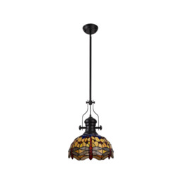 Dekalb, Ceiling Pendant E27 With 30cm Tiffany Shade, Matt Black, Blue, Orange, Crystal - thumbnail 5
