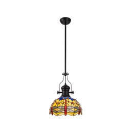Dekalb, Ceiling Pendant E27 With 30cm Tiffany Shade, Matt Black, Blue, Orange, Crystal