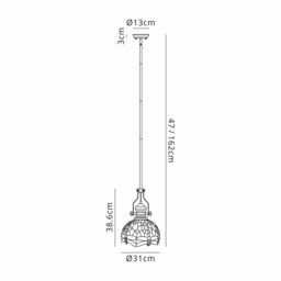 Dekalb, Ceiling Pendant E27 With 30cm Tiffany Shade, Matt Black, Blue, Orange, Crystal - thumbnail 2