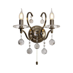 Zinta Wall Lamp Switched 2 Light E14 Switched Antique Brass/Crystal
