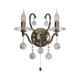 Zinta Wall Lamp Switched 2 Light E14 Switched Antique Brass/Crystal - thumbnail 3