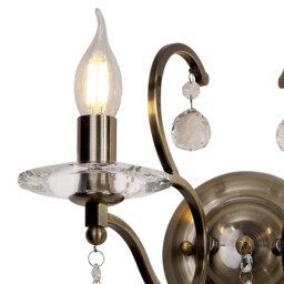 Zinta Wall Lamp Switched 2 Light E14 Switched Antique Brass/Crystal - thumbnail 5